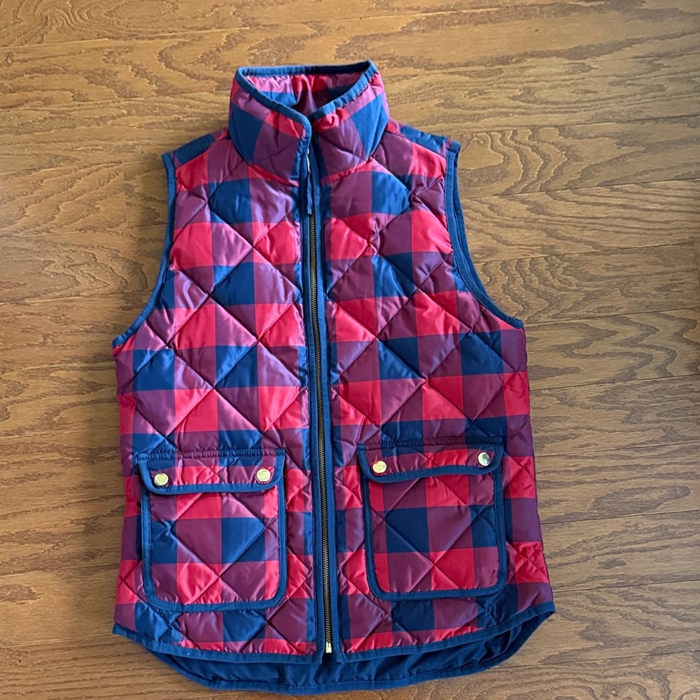J. Crew Navy and Red Quilted Vest